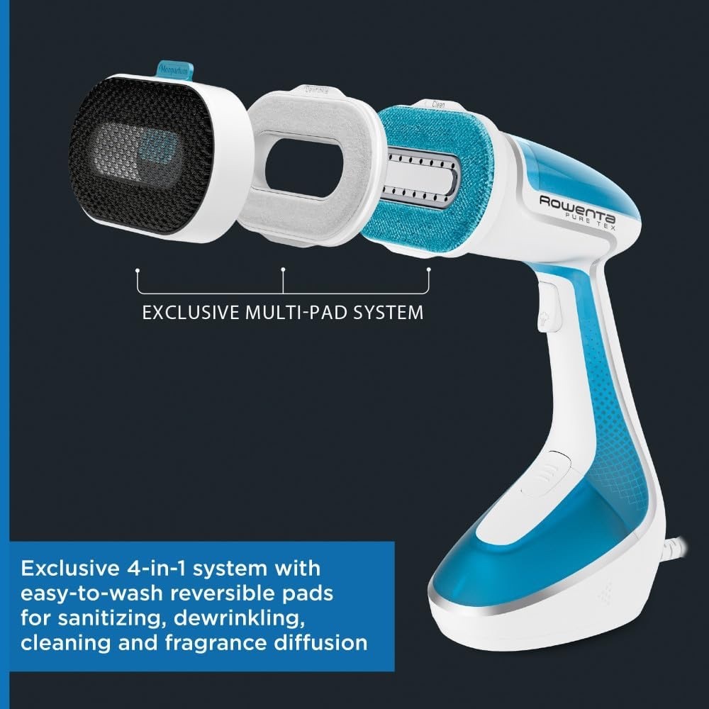 Rowenta Blue & White Handheld Garment Steamer with Multi-Pad System